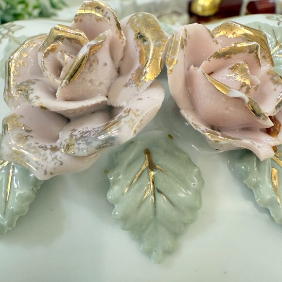 Vintage Lipper Mann (L&M) Bond Ware Trinket Box, Porcelain with Roses &Gold - Picture 12 of 17